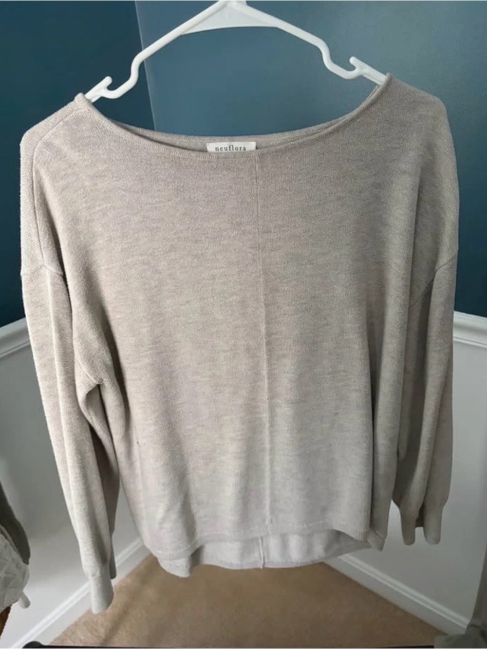 Neuflora Women's Beige Boatneck Lightweight Sweater